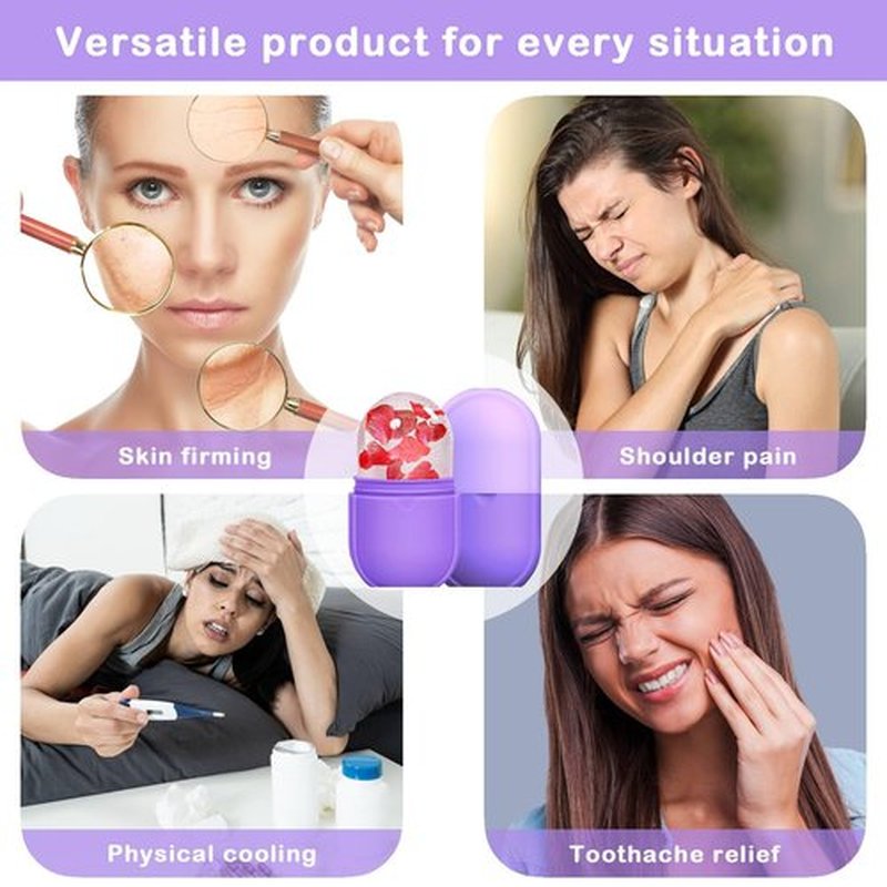 KOGITI Ice Mold for Face, Ice Roller for Face & Eye, Beauty Facial Ice Rollers Ice Holder Mold Face Puffiness Relief Massage Skin Care Tools, Ice Facial Cube (New-Purple)