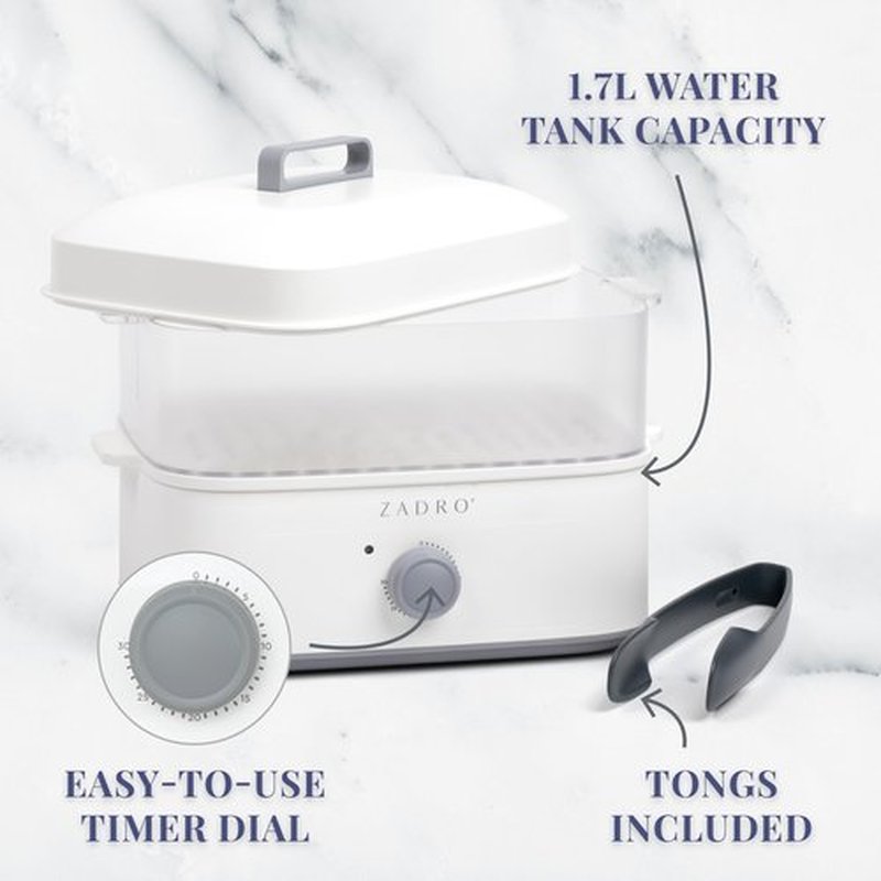 Zadro Towel Steamer with Tongs, 850W Heater, 8L Tray, 1.7L Tank, 30-min Timer for Facials, Manicures, Pedicures, Shaving (13"x12", 120V/850W, 8L, Tan/Gray)