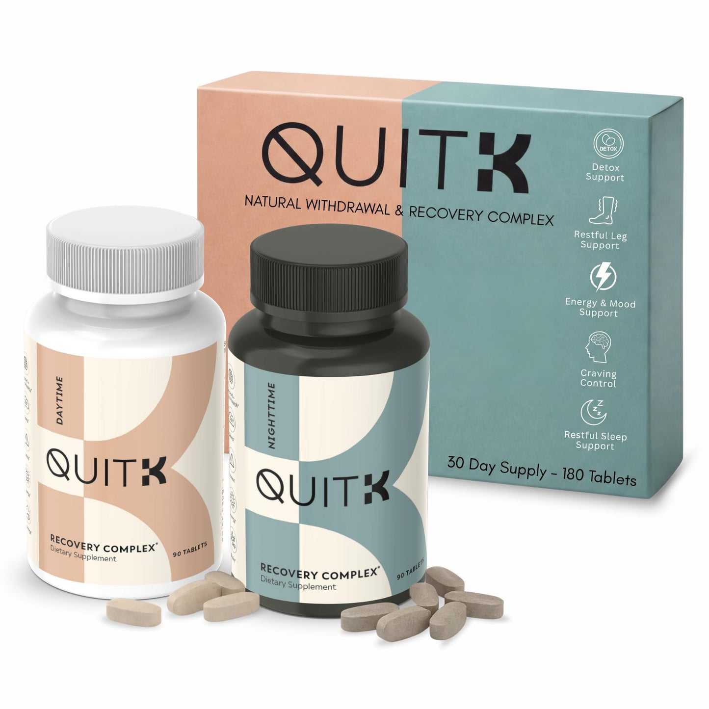 Withdrawal and Detox Support – QuitK Recovery Complex – Sleep, Energy, Stress, Mood, & Craving Support – Daily Supplement - Magnesium Glycinate, Ashwagandha, GABA, L-Theanine, Agmatine & More