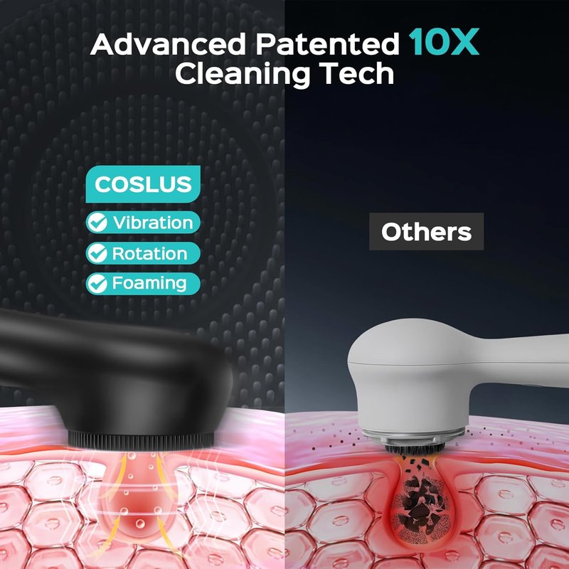 COSLUS Face Scrubber - 2-in-1 Silicone Electric Cleansing Brush | Waterproof Exfoliator for Men & Women