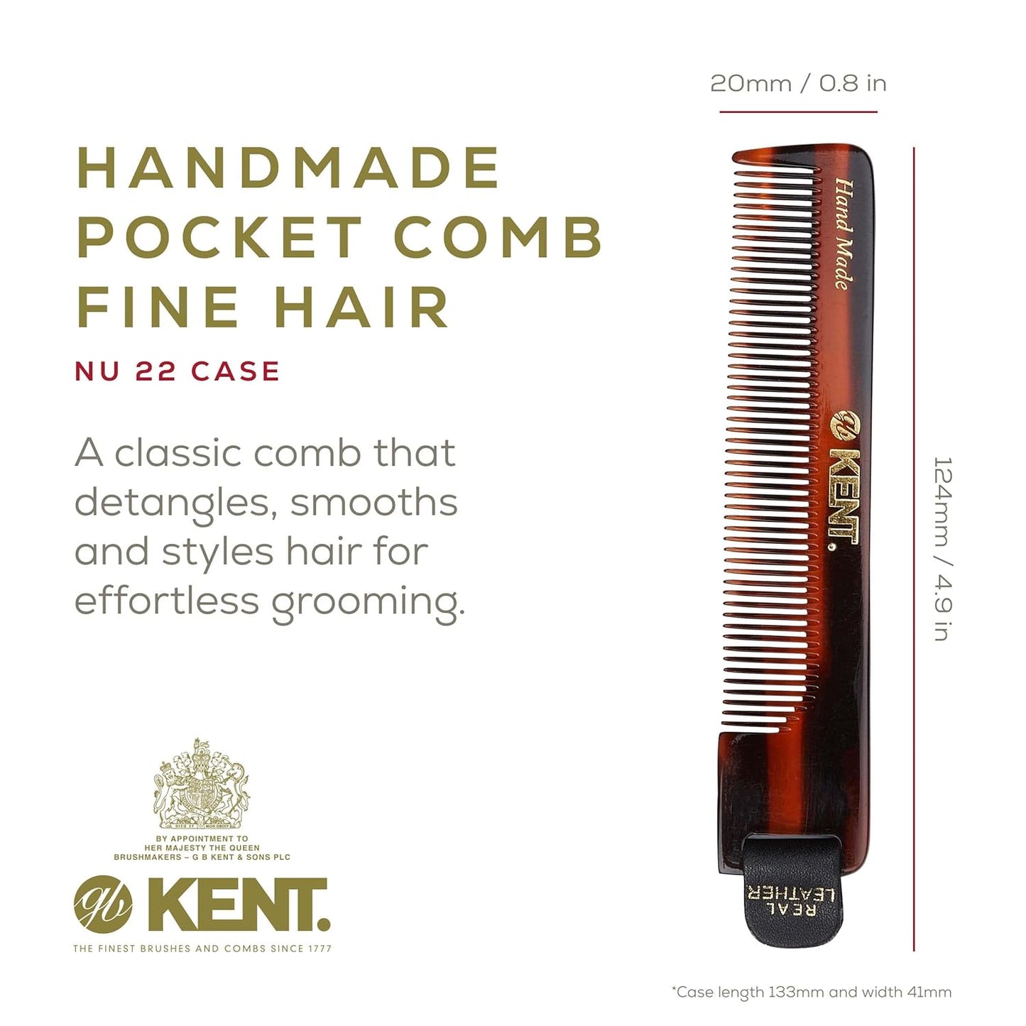 Kent NU22 Handmade Pocket Comb for Men | Fine Tooth Hair & Beard Grooming Tool