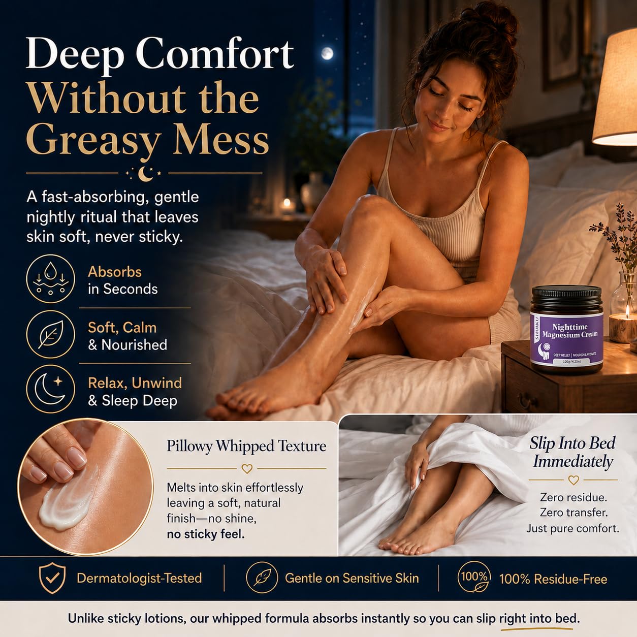 Magnesium Lotion for Sleep & Calm, Topical Magnesium Cream for Relaxation, Nightly Calm, Better Sleep, and for Leg Cramps & Pain