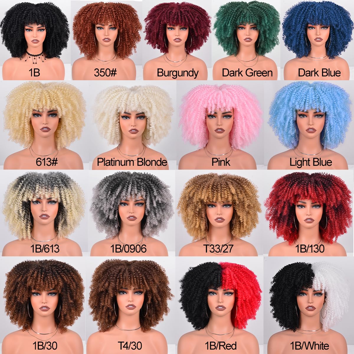 Vitorish Afro Kinky Curly Wig with Bangs 12 Inches Synthetic Full Wigs about 280g/Piece Heat Resistant Short Kinky Curly Wigs for Daily Party Cosplay Pink Wig