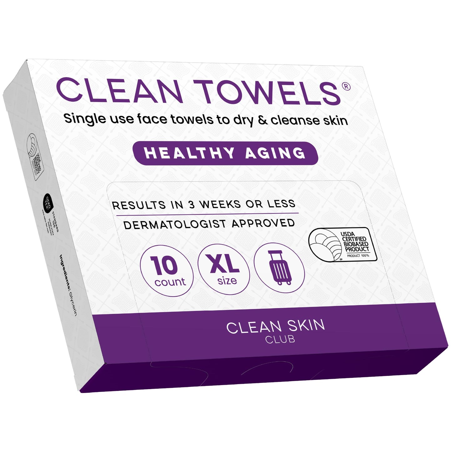 Clean Skin Club Healthy Aging Clean Towels® XL, Travel Pack, Smooths Fine Lines Wrinkles & Texture, Disposable Face Towels, Anti-Aging Dry Wipes, TSA-Approved Travel Essential (10 Count)