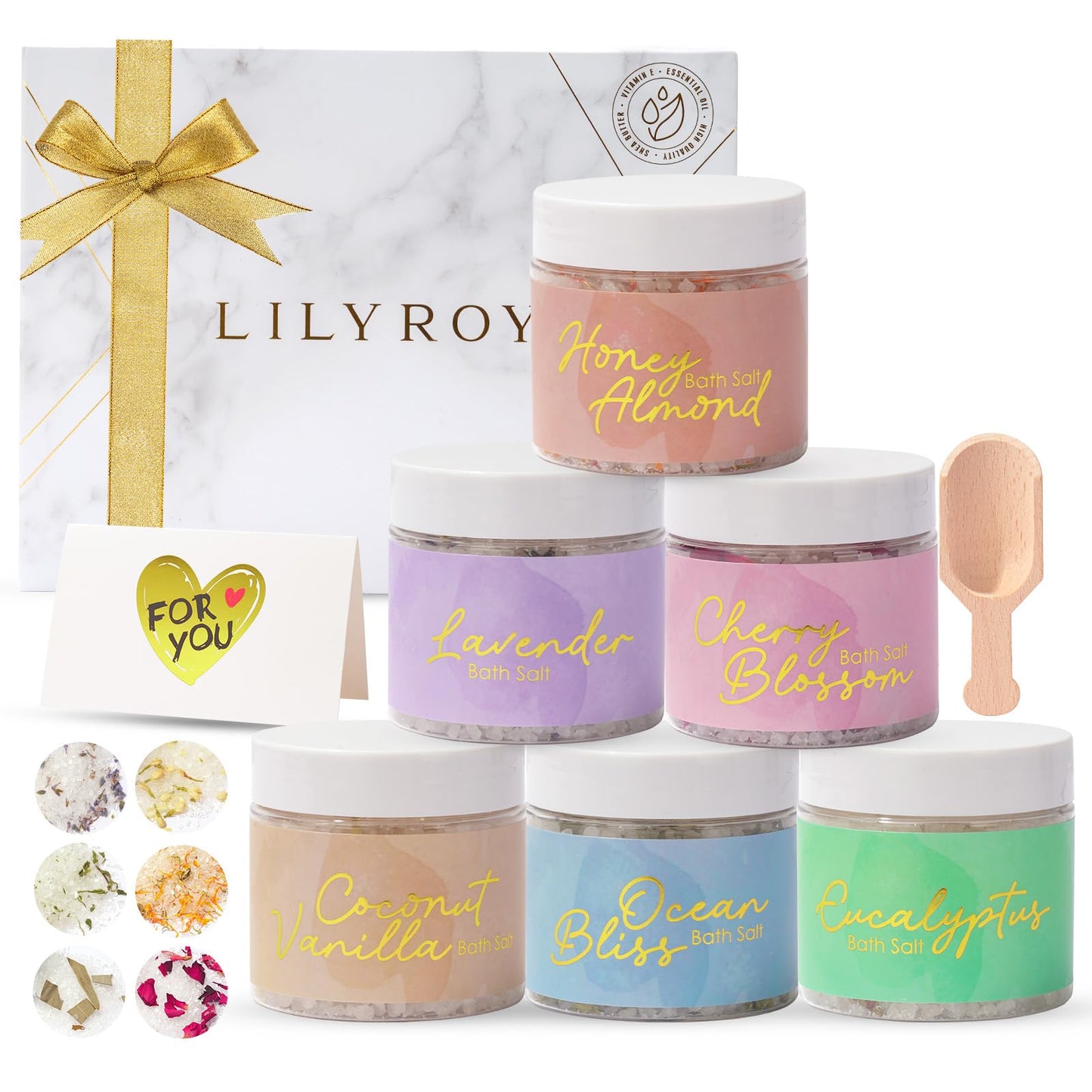 Christmas Gifts for Mom - Luxury 9-Piece Floral Epsom Salt Gift Set for Women with 6 x 120g Epsom Salt, Bath & Body Gift Set in Elegant Box | Perfect Mothers Day, Birthday Gifts for Her & Him