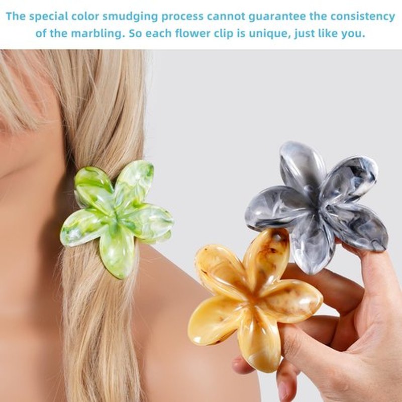 Flower Hair Clips, 4PCS Hawaiian Plumeria Flower Hair Claw, Artistic Multi-color Smudge Pattern Barrettes Hair Clips, Beach Tropical Hair Accessories for Women and Girls - Color B