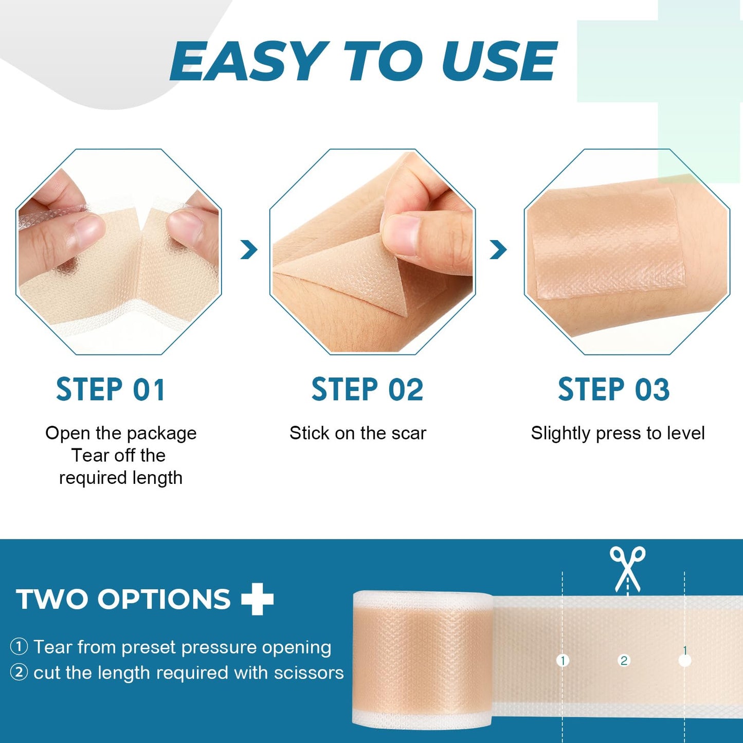 Rvlaim Medical Grade Silicone Scar Sheets (1.6”x 60” Roll-1.5M), Professional Silicone Scar Tape for Surgical C-Section, Keloid, Burn & Acne Scars - Reusable, Waterproof, Stickiness Upgrade