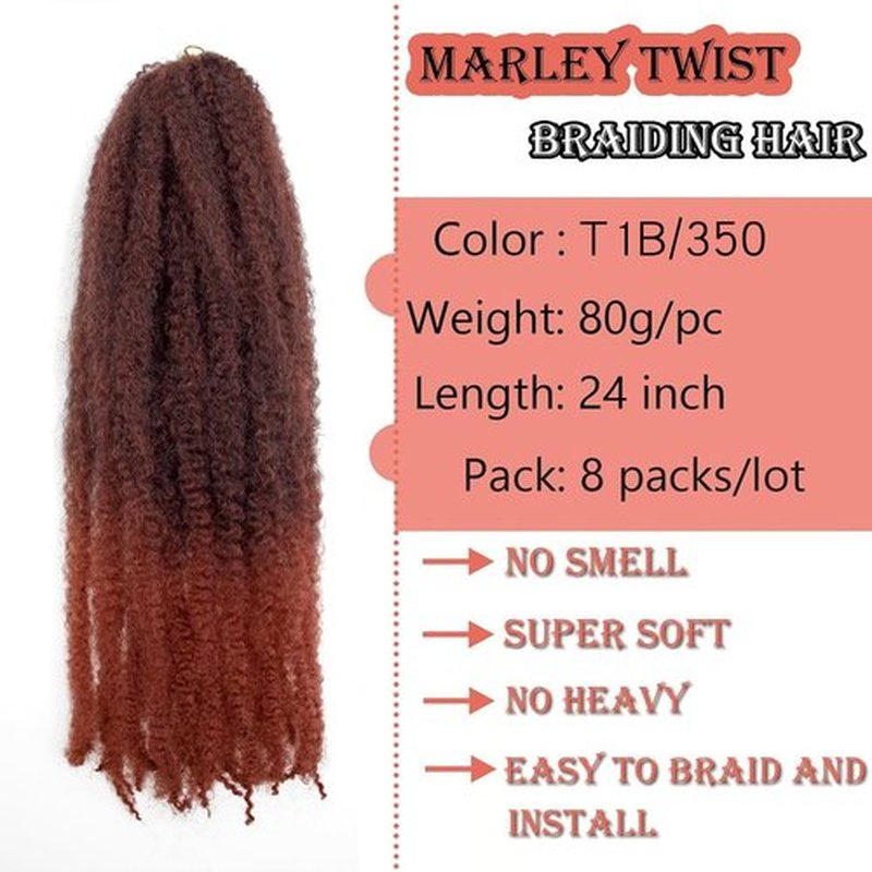 Marley Hair 24 Inch Marley Twist Hair Afro Twist Marley Braiding Hair for Faux Locs Crochet Hair Synthetic Hair Extensions(8Packs,1B/350, 24inch)
