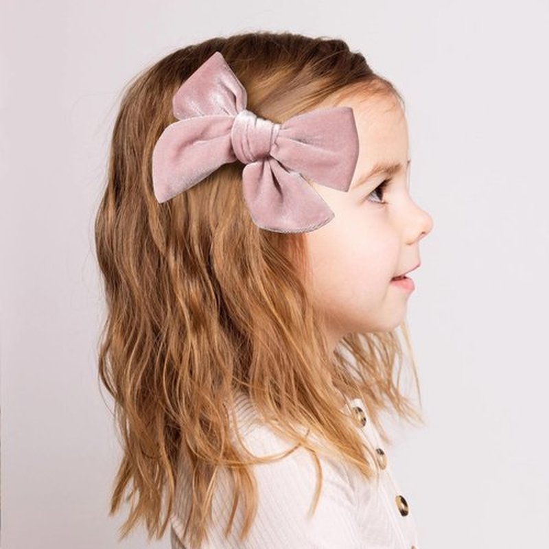 DEEKA 4 PCS Pink Velvet Hair Bows 3 Styles 5" & 4" Handmade Hair Bow set for Toddler Girls Alligator Hair Clips Knot Bows Hair Accessories for Little School Girls (Pink)