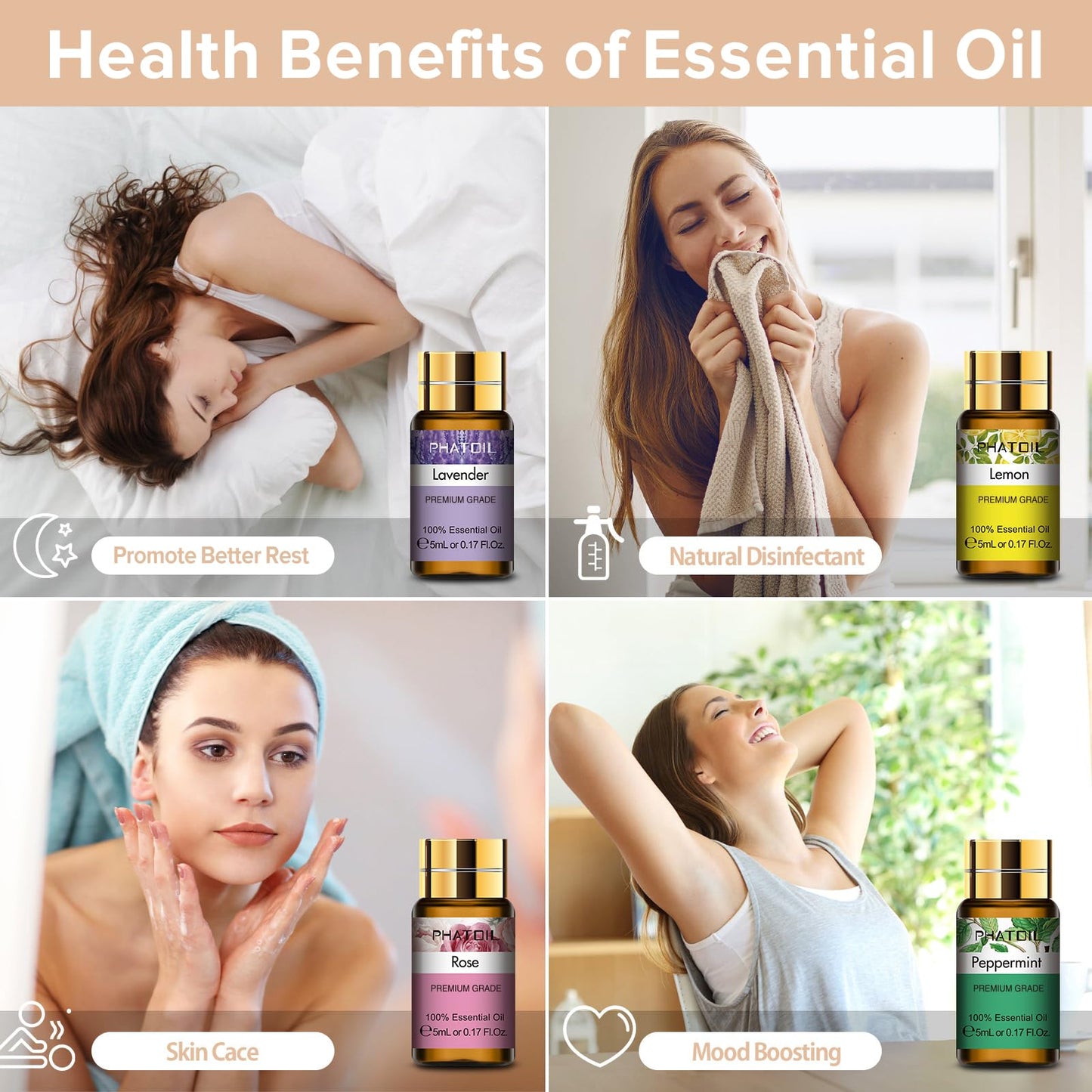 PHATOIL 15PCS Essential Oils Gift Set - Premium Quality 100% Natural Pure Essential Oils for Aromatherapy Diffuser Yoga Home Office Soap Candle Making- 5ml/Bottle
