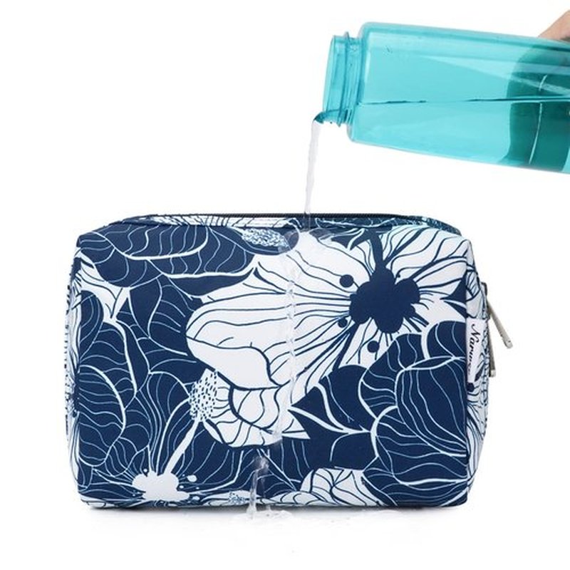 Large Makeup Bag Zipper Pouch Travel Cosmetic Organizer for Women (Large, Blue Lotus-5088)