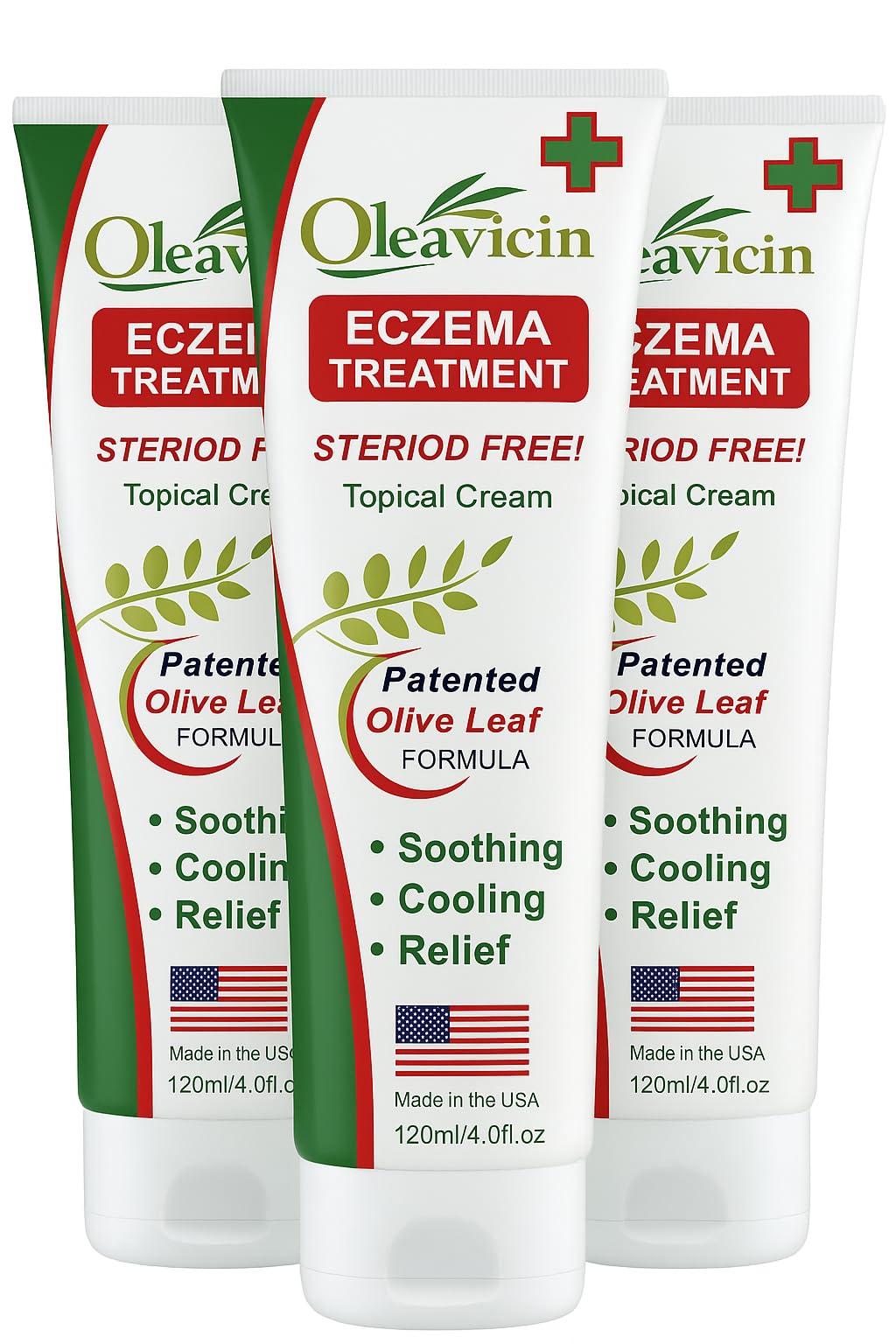 Oleavicin Eczema Treatment Cream (3 Pack) - Anti Itch & Psoriasis Relief for Dry, Itchy, Irritated Skin - Steroid-Free with Organic Olive Leaf Extract - Soothing for Sensitive Skin, Kids & Adults
