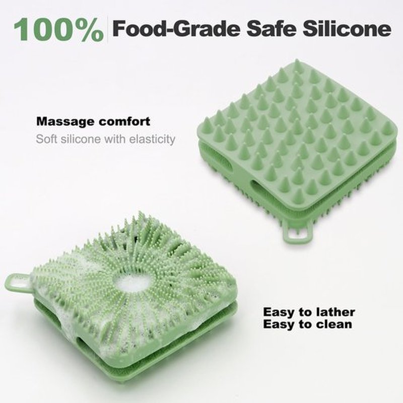 Silicone Body Scrubber, Silicone Loofah Double-Sided Body Brush,Silicone Shower Scrubber and Scalp Massager Shampoo Brush for Sensitive Kids Women Men All Kinds of Skin (Grass Green)