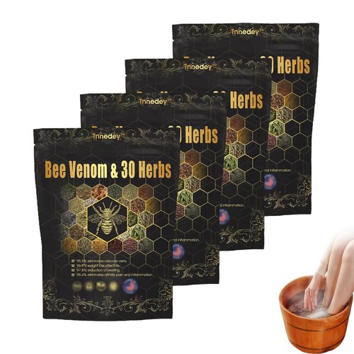 Tnnedey Bee Venom &30-Herb Detox Foot Soak Beads,Tnnedey Bee Venom Foot bath beads,Natural herbal foot bath beads , relieve fatigue and improve sleep quality (4PCS)