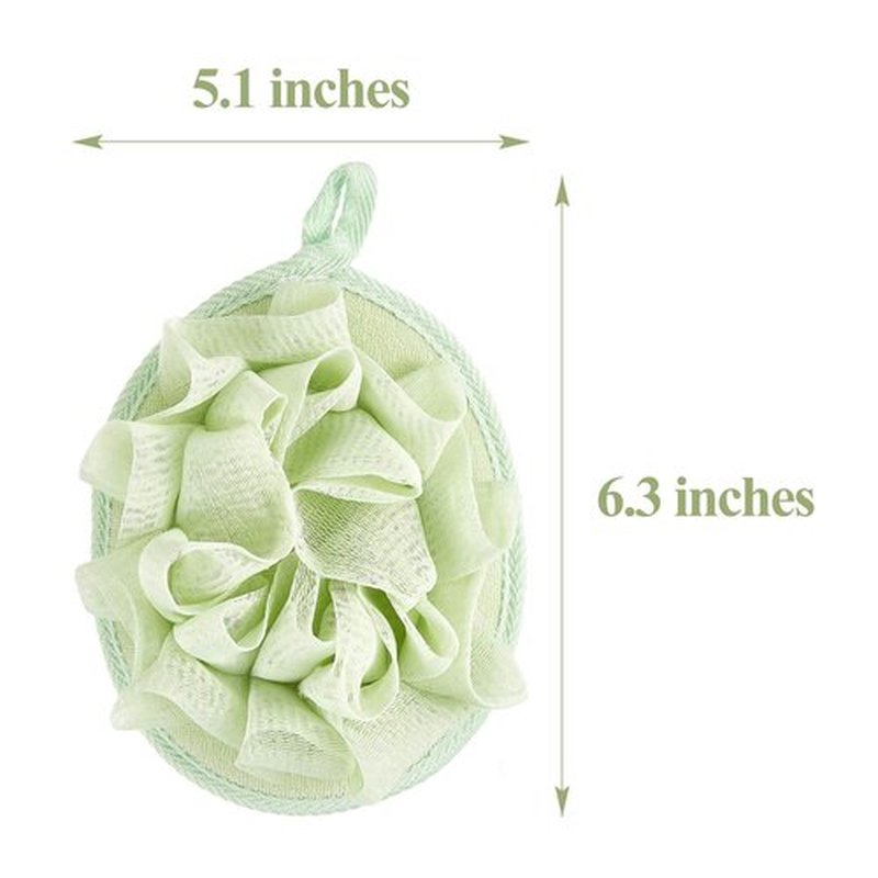 Boao 6 Pieces Bath Shower Pouf Sponge Mesh Pouf Shower Ball Exfoliating Body Sponge Pad Shower Scrubber Ball Shower Glove with Flower Bath Ball (Beige, Green, Purple)