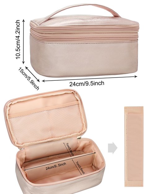Relavel Travel Makeup Bag Multifunctional Make Up Bags with Zipper Pouch Large Compact Makeup Bag Organizer for Women Girls Cosmetics Toiletry Brushes Storage (Rose Gold)