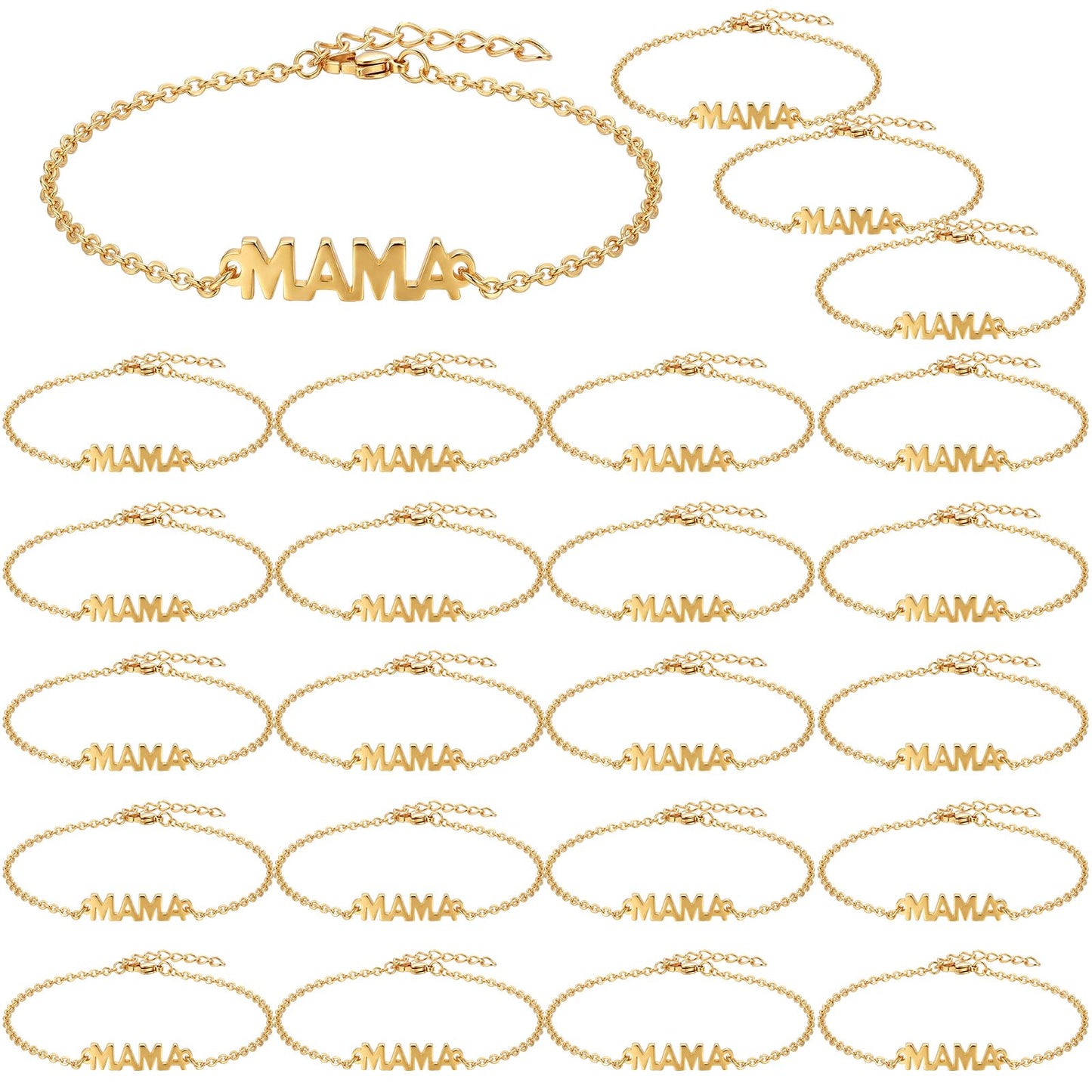 Huquary 24 Pcs Mom Gifts in Bulk Boho Mama Bracelets Clay Beaded Stretch Bracelets Jewelry for Women Grandma (Chain Clause)