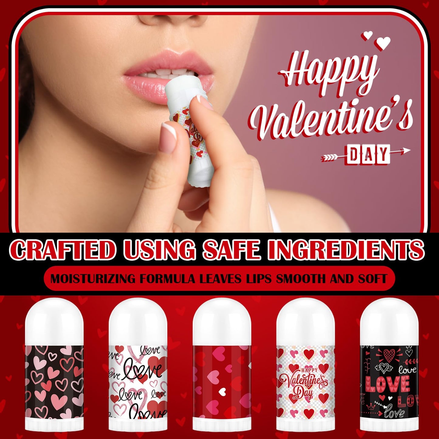 Swiffen 50 Pack Valentine's Mini Lip Balms Gifts Bulk for Women Galentine's Day Party Supplies Basket Stuffers Heart Moisturizing Lip Balm Gifts for Her Teachers Staff Coworkers (Love)