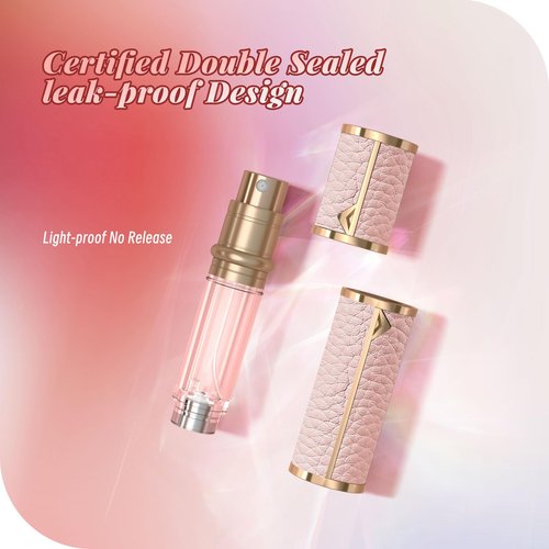 YIERSO Perfume Travel Refillable Bottle,Genuine Leather Bottom-Filling Fragrances Perfume Atomizer,Mini Cologne Dispenser,Portable Sprayer Pocket Size for Cruise Car Trip Purse Gift 5ml (Pink)