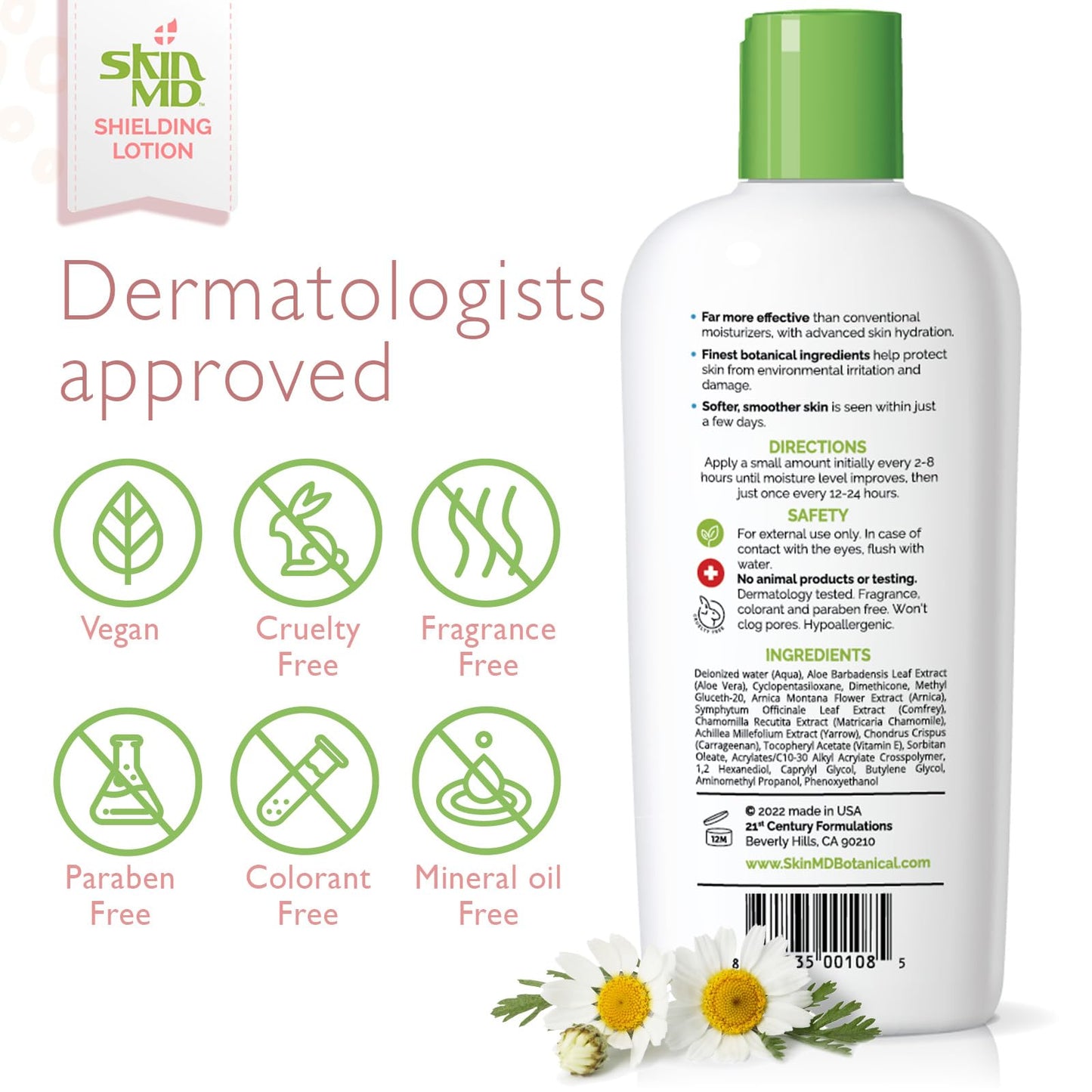 Skin MD Shielding Lotion Hydrating Body Lotion for Sensitive Skin with Dispenser | Non-Greasy, Fast-Absorbing Moisturizer with Plant-Based Ingredients, Eczema & Psoriasis Relief - 8oz