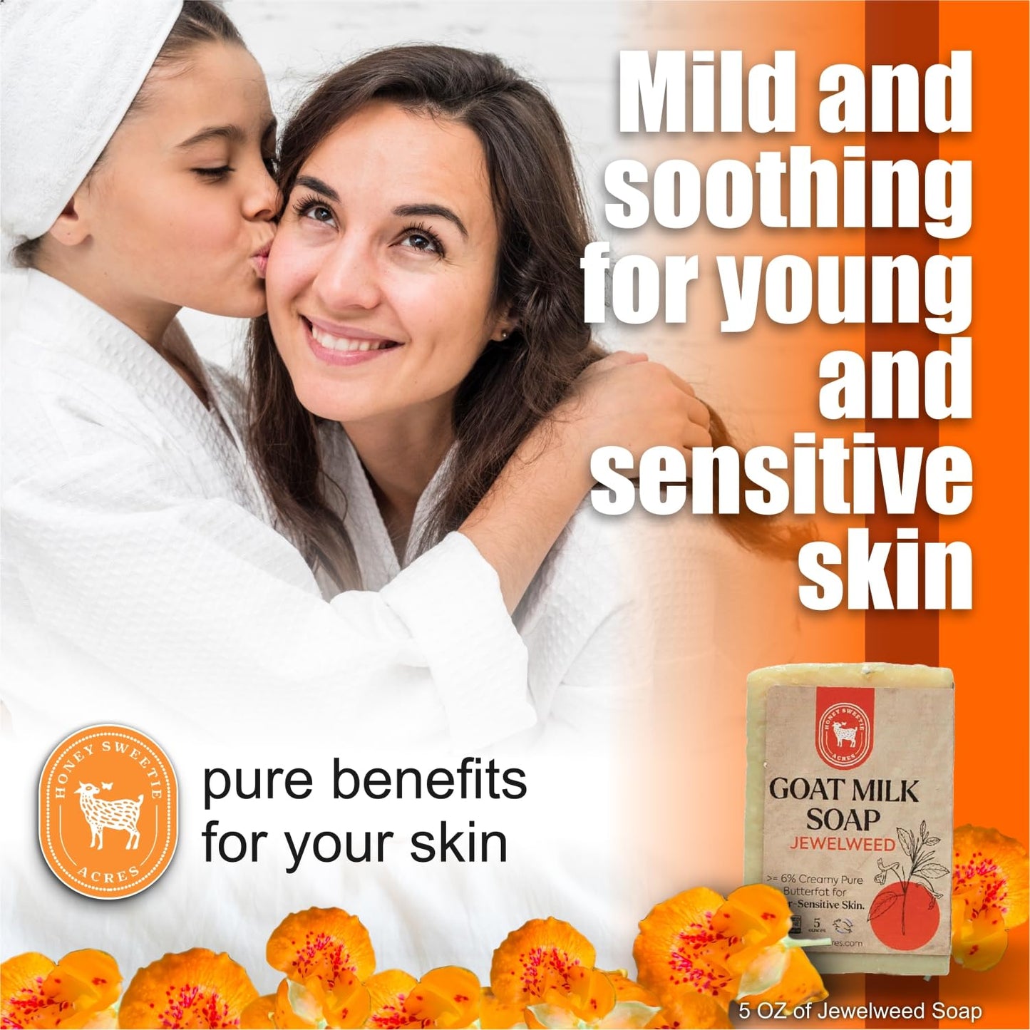 Honey Sweetie Acres Fresh Off The Goat All Natural Moisturizing 5 Oz Bar Of Handmade Jewelweed Goat Milk Soap - Made in USA