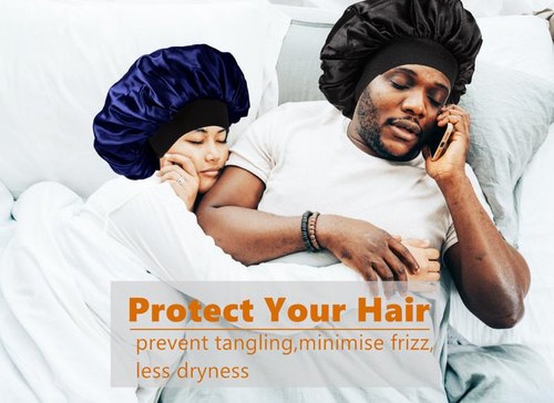 Bonnet for Men,Hair Bonnet for Sleeping,Double Layer Satin Bonnets for Black Women Curly Hair Braids,Reversible Sleep Cap (Large,Black/Navy)