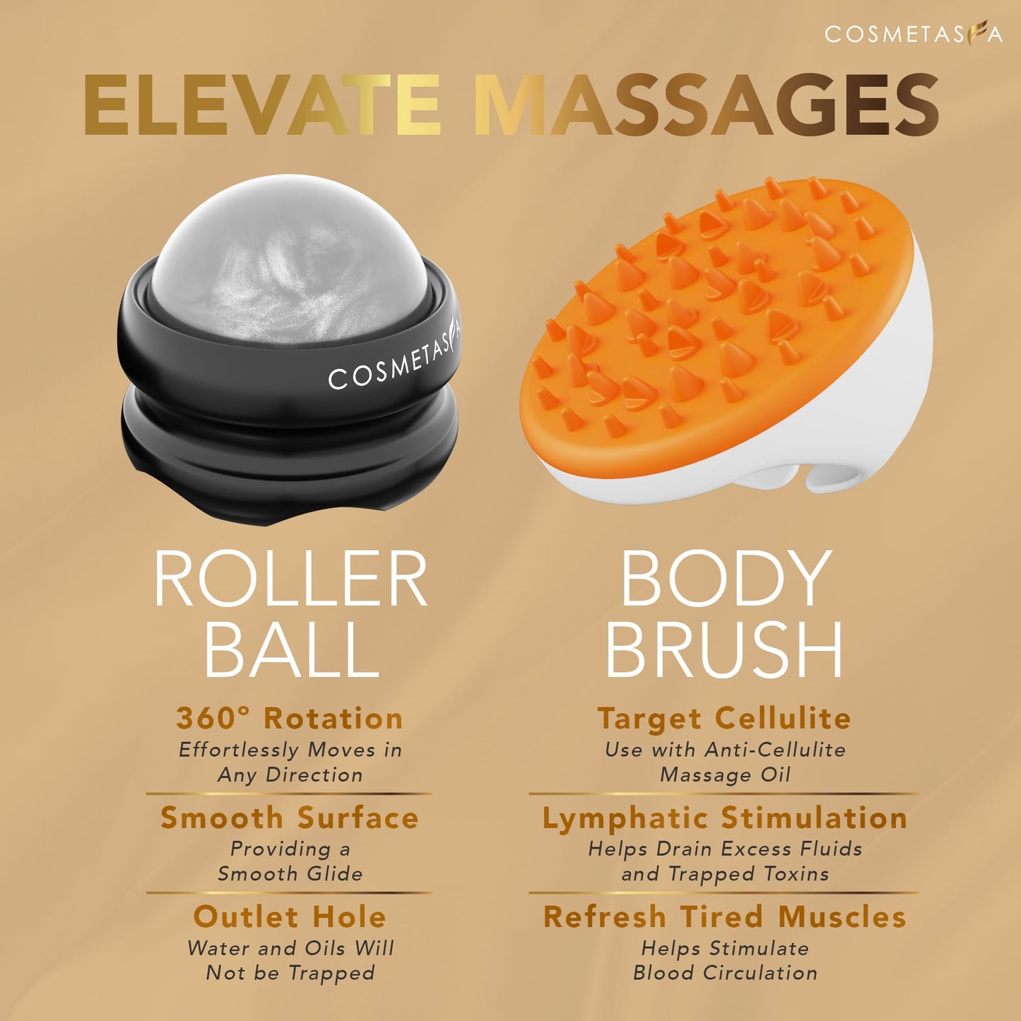 Cosmetasa Body Massage Oil Therapy Kit – Arnica & Lavender Oil for Relaxation and Sore Muscles – Includes Anti-Cellulite Oil, Roller Ball & Mitt for Firming Skin – Spa Gift Set for Women & Men