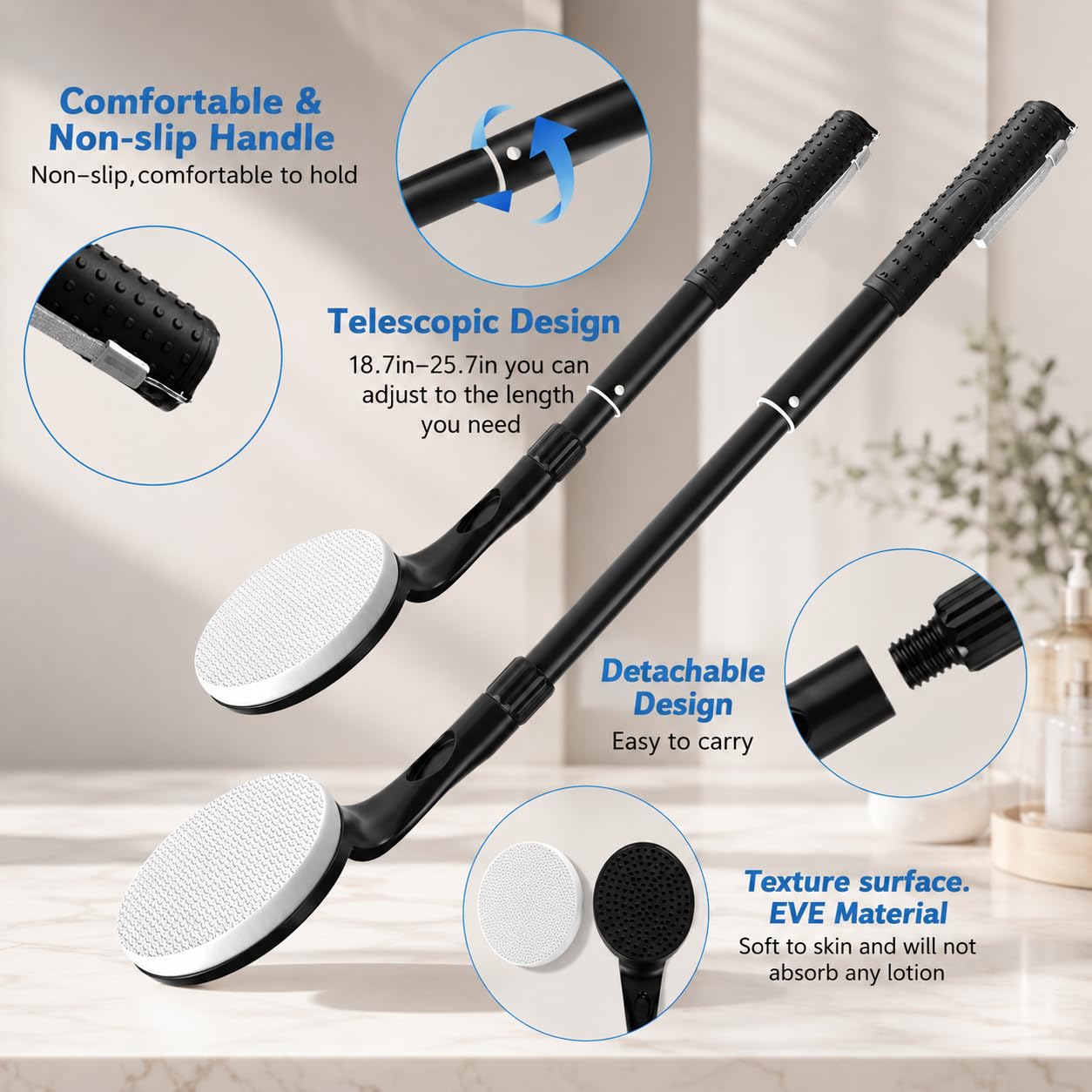 Lotion Applicator for Back, 25.7” Telescopic Back Lotion Applicator, Easy Reach and Washable, Back Self Tanner Applicator