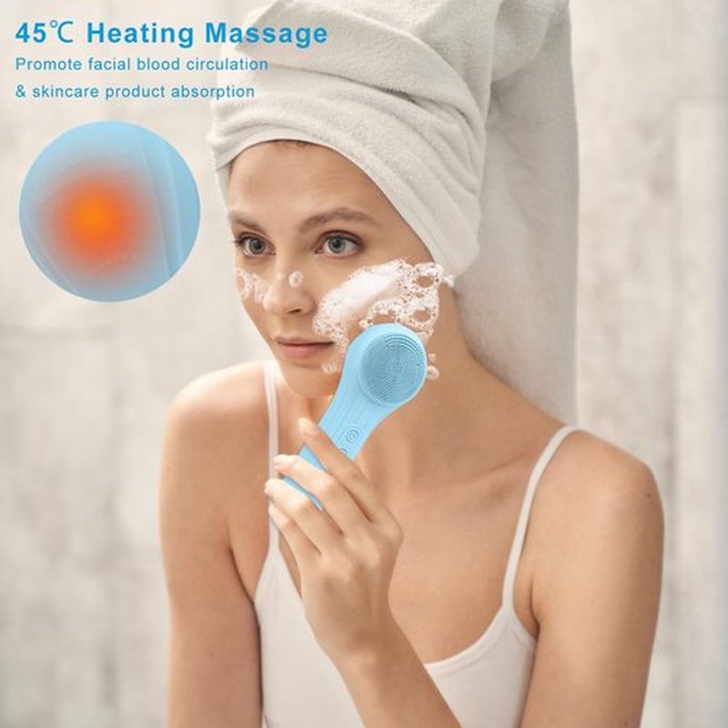 Feoflen Silicone Face Scrubber Exfoliator, Silicone Face Wash Brush for Men & Women, Ipx7 Waterproof Rechargeable Facial Cleaner for Deep Cleansing, Exfoliating, Massage Face Scrubber (Sky Blue)