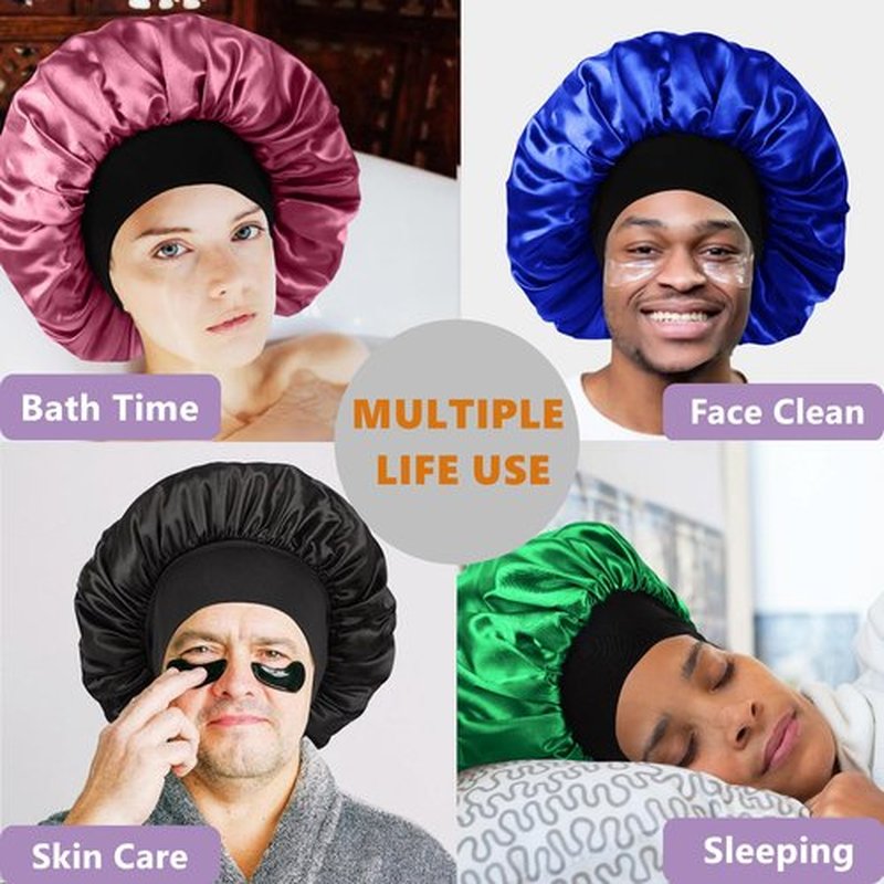 Bonnet for Men,Hair Bonnet for Sleeping,Double Layer Satin Bonnets for Black Women Curly Hair Braids,Reversible Sleep Cap (Large,Black/Royal Blue)