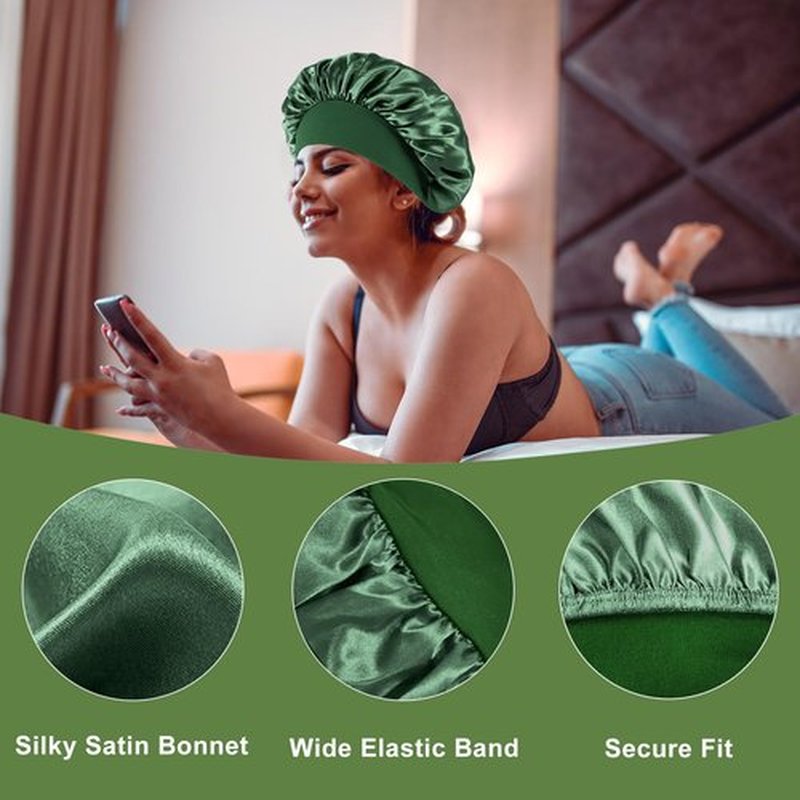 4PCS Silk Bonnet for Sleeping - Hair Satin Bonnets for Black Women Men,Hair Wrap Cap for Curly Hair,Elastic Wide Band Hair Bonnet Shower Cap for Sleeping (Purple & Pink & Pale Green & Black)
