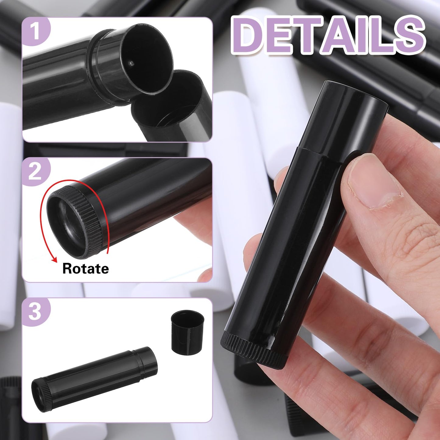 Elegaperma 30pcs Lip Balm Tubes Empty, 5.5g Rotatable Empty Lip Balm Tubes for Diy Lipsticks, Homemade Solid Perfume, Black & White