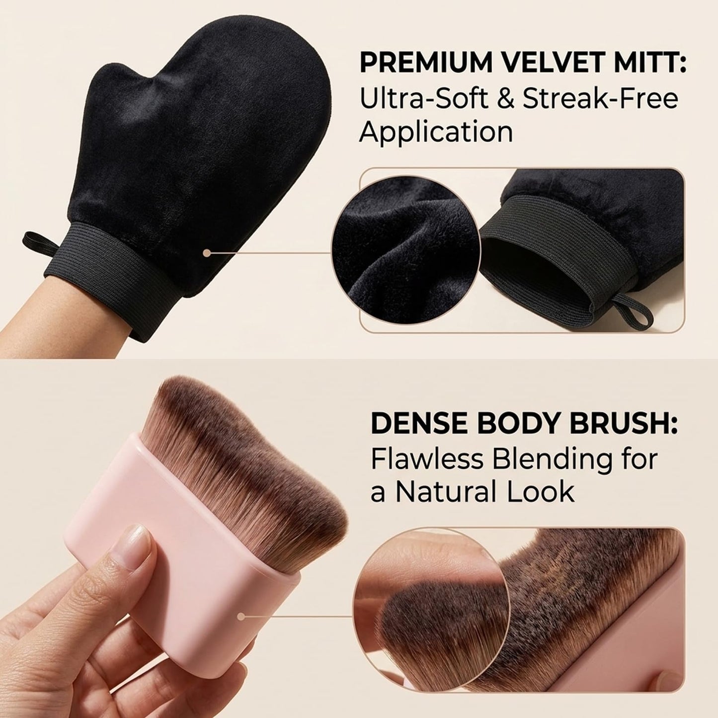 Self Tanner Mitt, Back Tanning Applicator, 4-Piece Self Tanner Kit with Adjustable Strap and Body Brush for Even Application, Made from Durable Polyester Material