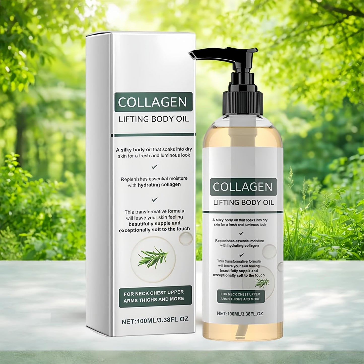 2 PCS Hydrating Collagen Oil For Body & After Shower, Collagen Lifting Body Oil for Neck, Chest, Arms, Thighs, Helps Soften Appearance of Crepey Skin