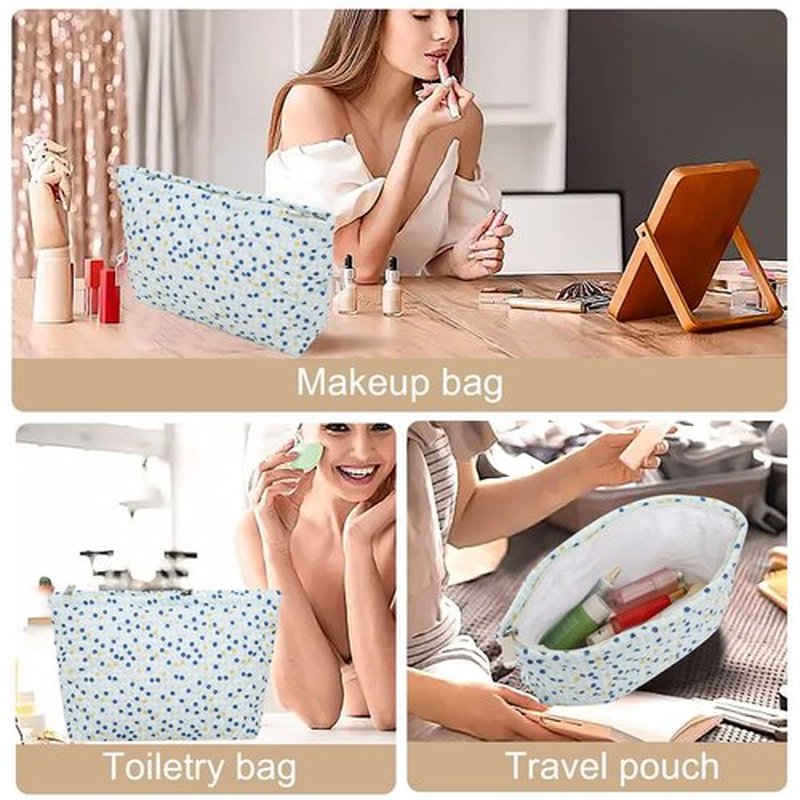Wudimeitt Cosmetic bag Makeup bag Preppy Cute Corduroy Toiletry bag for women travel essentials (Blue Dot)