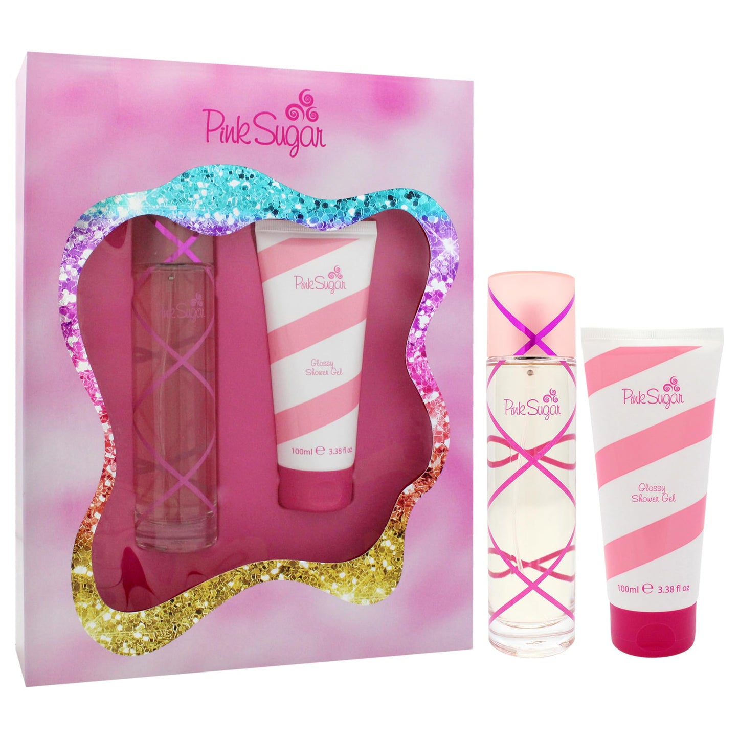 Pink Sugar by Aquolina for Women - 2 Pc Gift Set 3.4oz EDT Spray, 3.4oz Glossy Shower Gel