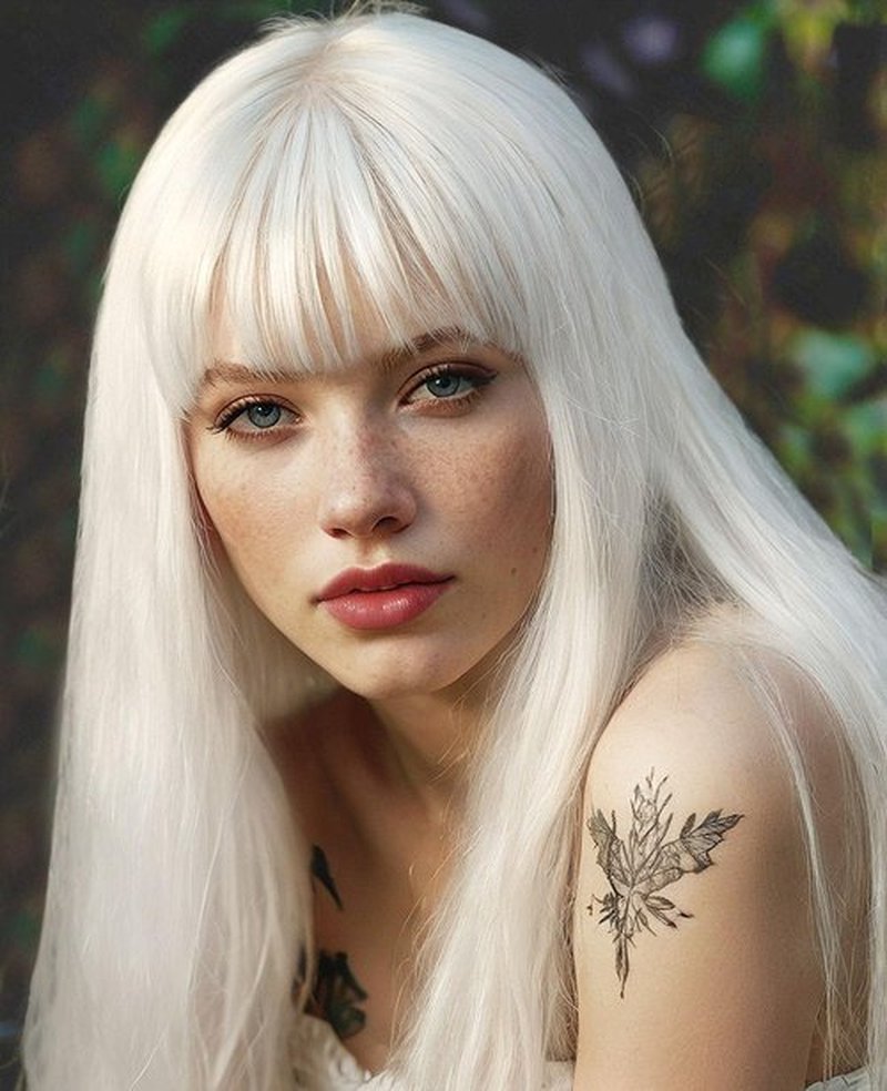MaxlaceWig White Wig with Bangs for Women, Long 28 Inch Straight White Synthetic Bangs Wig, Natural Looking Heat Resistant Fiber Guleless Wig for Girls Daily Party Use, Halloween Wig Cosplay Wig