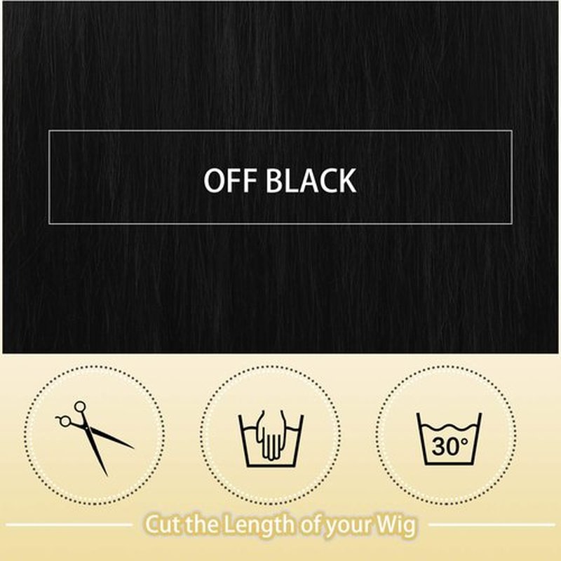 SOFEIYAN 26 inches Long Straight Wig with Bangs off Black Synthetic Hair Replacement Wigs Heat Resistant Full Wig for Women Girls