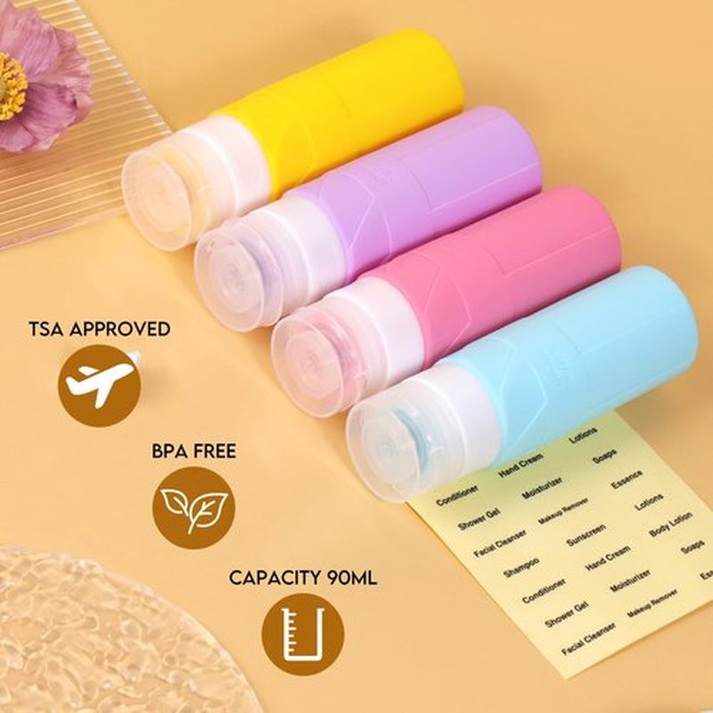 FADVAN Travel Bottles for Toiletries, 3.3oz Tsa Approved Travel Size Containers, BPA Free Leak Proof Silicone Travel Bottles, Refillable Travel Accessories Easy to Squeeze and Clean (Macaron)