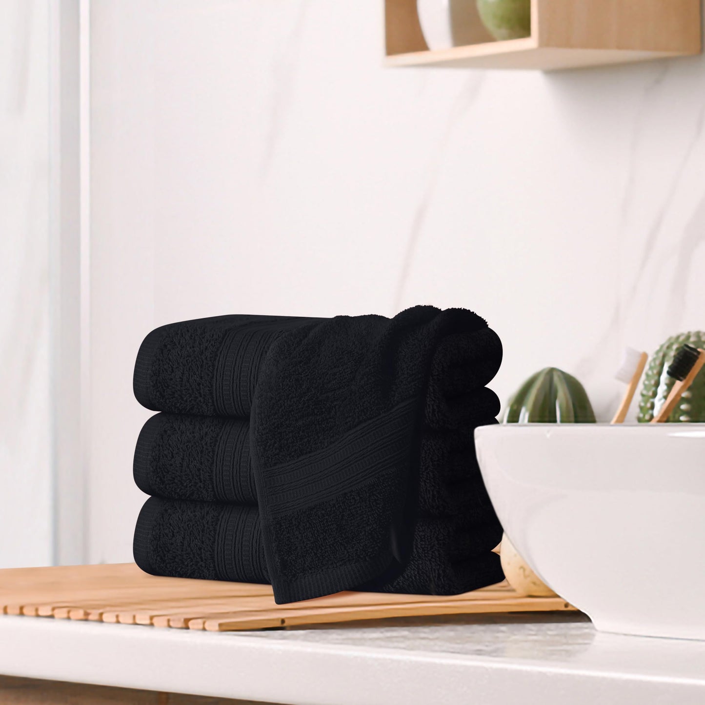 BOUTIQUO Ultra Soft Cotton 6 -Piece Hand Towel Set 16x24 Inch, Ideal for use in Bathroom, Kitchen, Gym, Spa & General Cleaning, Compact & Lightweight Multi Purpose Hand Towels - Charcoal Grey