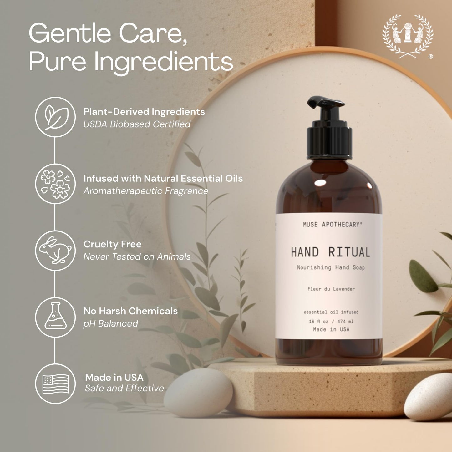 Muse Apothecary Hand Ritual - Aromatic and Nourishing Hand Soap, Infused with Natural Aromatherapy Essential Oils - USDA Certified Biobased - 16 oz, Fleur du Lavender, 3 Pack