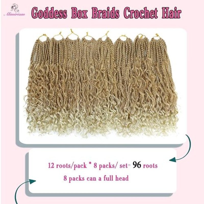 Boho Box Braids Crochet Hair 12 inch 8 Packs Ombre Box Braid Crochet Hair with Curly Ends Goddess Box Braids Crochet Hair Extensions for Black Women(12" 8 Packs, 27/613#)
