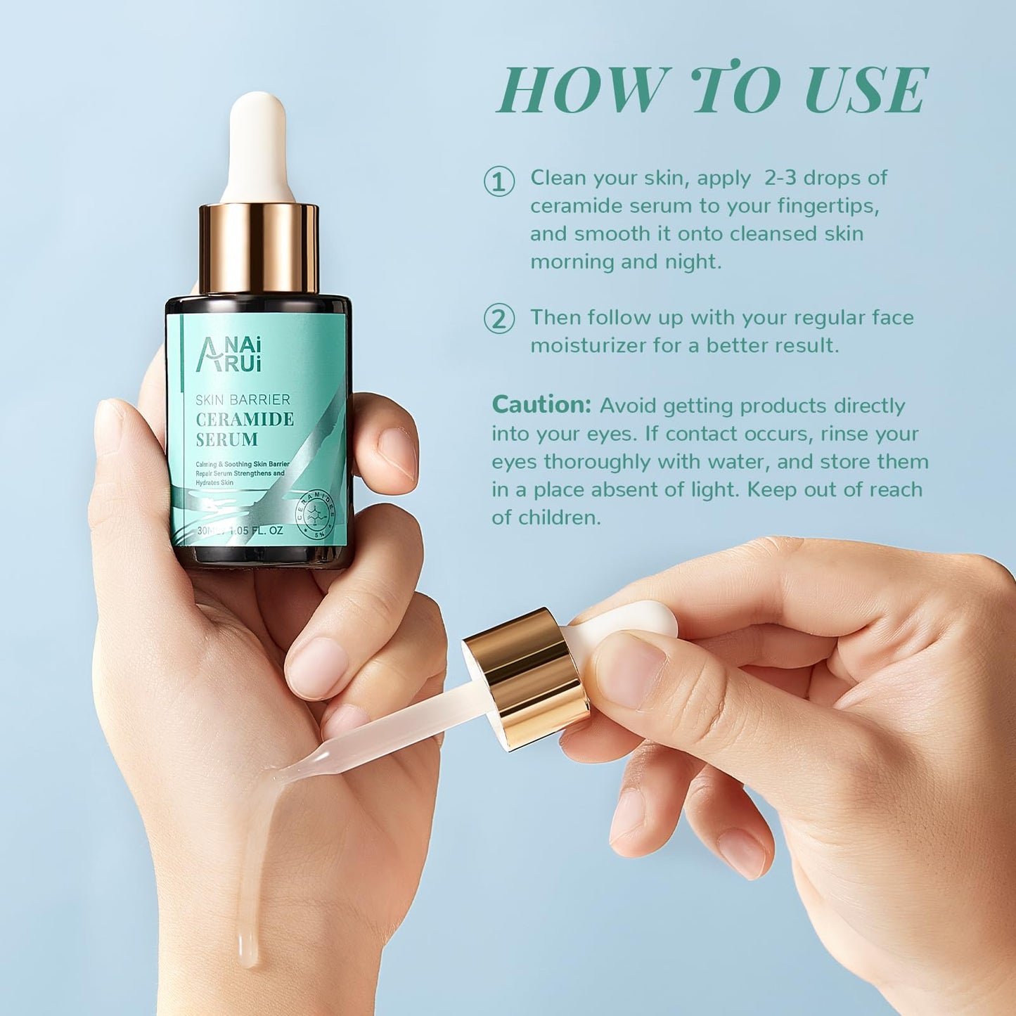 ANAI RUI 5% Ceramide Serum for Sensitive Skin | Skin Barrier Repair & Deep Hydration | Hyaluronic Acid + Rice Protein | Calms Redness & Dryness | All Skin Types | 1.05 Fl.oz