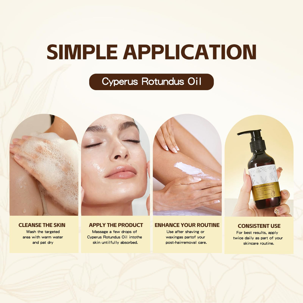 NIZENTA Round-Leaf Cyperus Rotundus Essential Oil, Reduces Body Hair Growth, Minimizes Pores, Moisturizes and Soothes the Skin, Suitable for all Skin Types 150ml