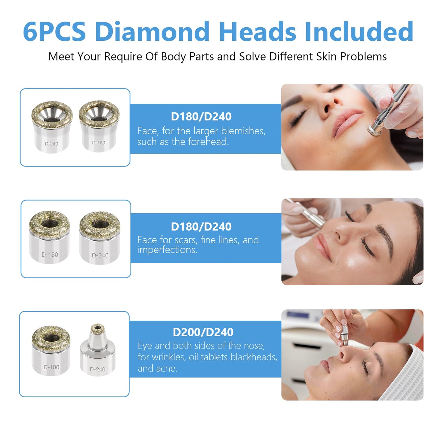Dermabrasion Replacement Tips, 6 pcs Diamond Accessories for Diamond MachineTool, Ideal for Exfoliator Home Facial Dermabrasion Tool ( 6 Tips )