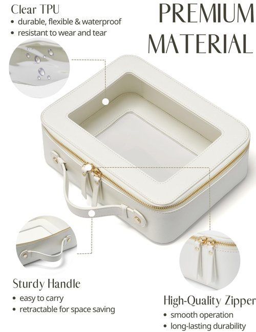 Popvibe Clear Makeup Case Set White Toiletry Bag Travel Large Clear Cosmetic Bag with Zipper, Big Make Up Bag Organizer Women Traveling TSA Approved Transparent Bag Car for Essentials