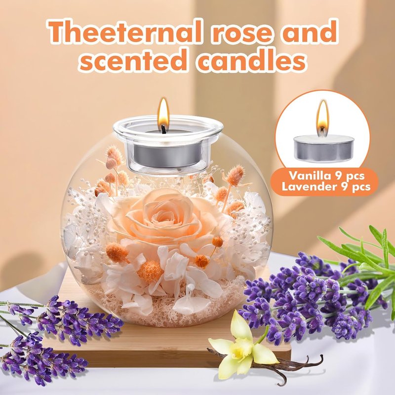 Preserved Rose in Glass Dome | Romantic Gift with Scented Candles for Women - Perfect for Birthdays, Girlfriends, Wives, Moms