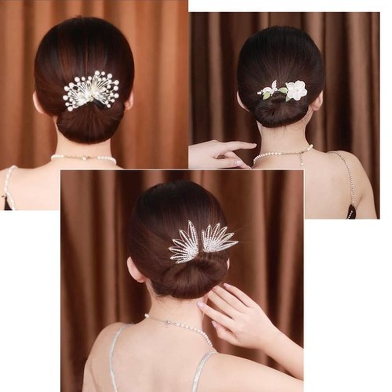 Ins Style Elegant Lazy Hair Curler, French Twist Hair Bun Maker, Lazy Flower Hairpin,Rhinestone Hand-Embroidered Flower Hair Accessory (Peach Blossom)