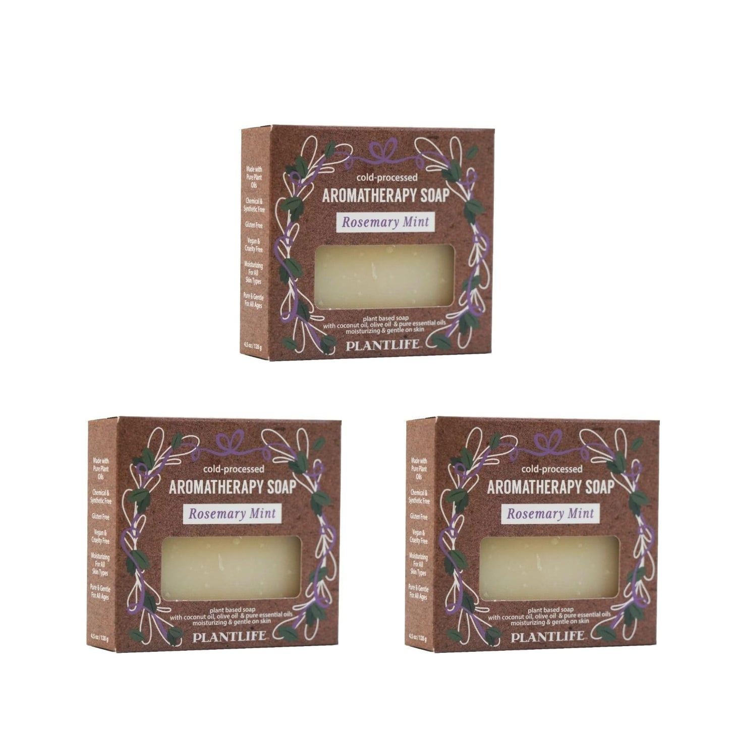 Plantlife Rosemary Mint 3-Pack Bar Soap - Moisturizing and Soothing Soap for Your Skin - Hand Crafted Using Plant-Based Ingredients - Made in California 4.5oz Bar