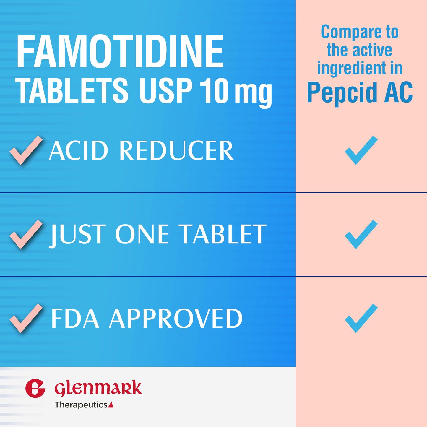 Glenmark Therapeutics Original Strength Famotidine Tablets, 10 mg, Acid Reducer for Heartburn Relief, 200 Count